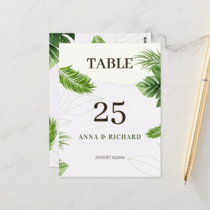 Tarjeta de número de mesa de boda tropical románti