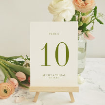 Tarjeta de número de mesa de boda verde ROWAN