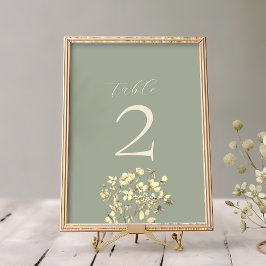 Tarjeta de número de mesa de boda verde salvia