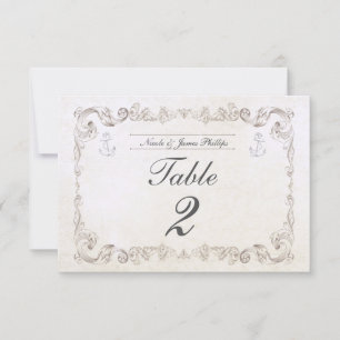 Tarjeta de número de mesa de boda vintage de playa