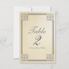 Tarjeta de número de mesa de boda vintage de playa
