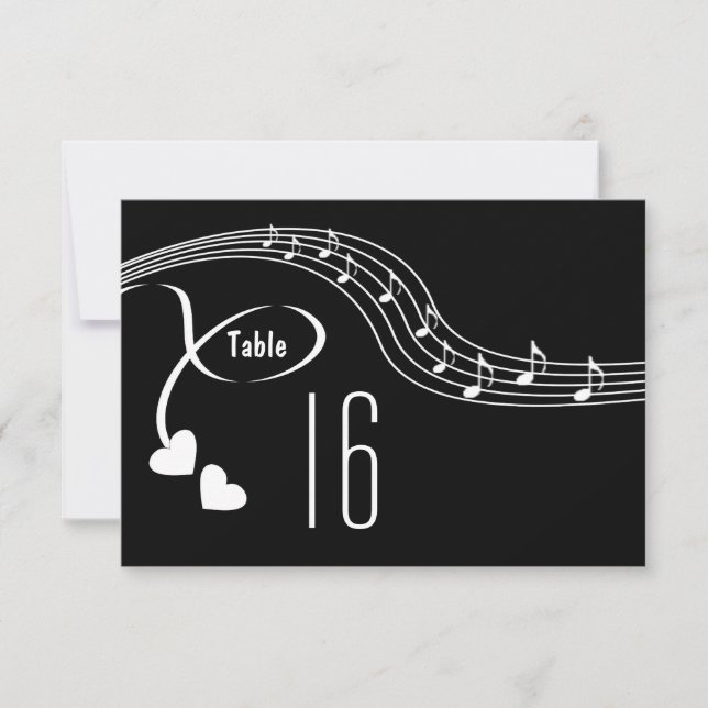 Tarjeta de número de mesa de bodas con notas music (Anverso)