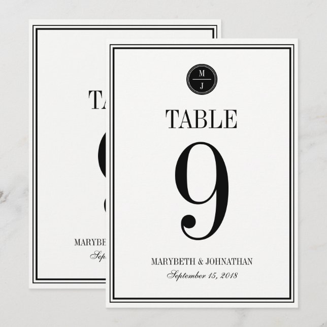 Tarjeta de número de mesa de bodas simple y elegan (Anverso / Reverso)