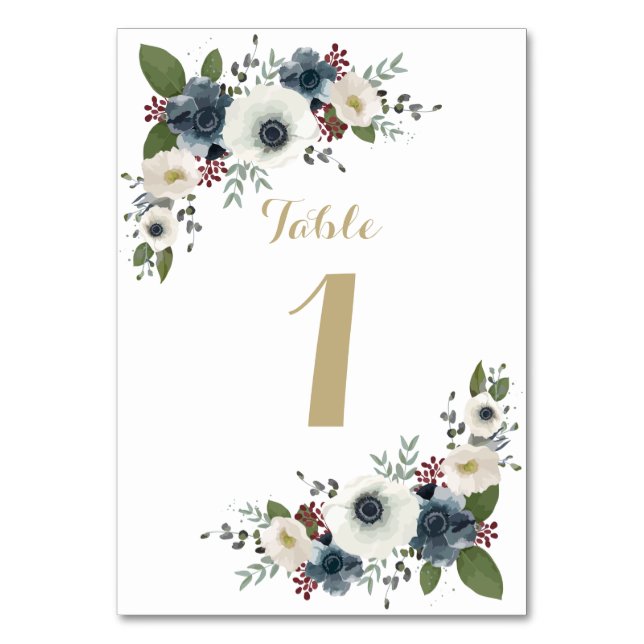 Tarjeta de número de mesa de Bouquet de Anemone pe (Anverso)