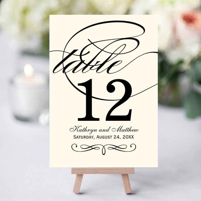 Tarjeta de número de mesa de caligrafía negra marf (Subido por el creador)