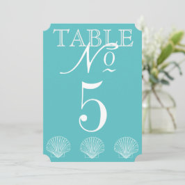 Tarjeta de número de mesa de conchas de boda en la