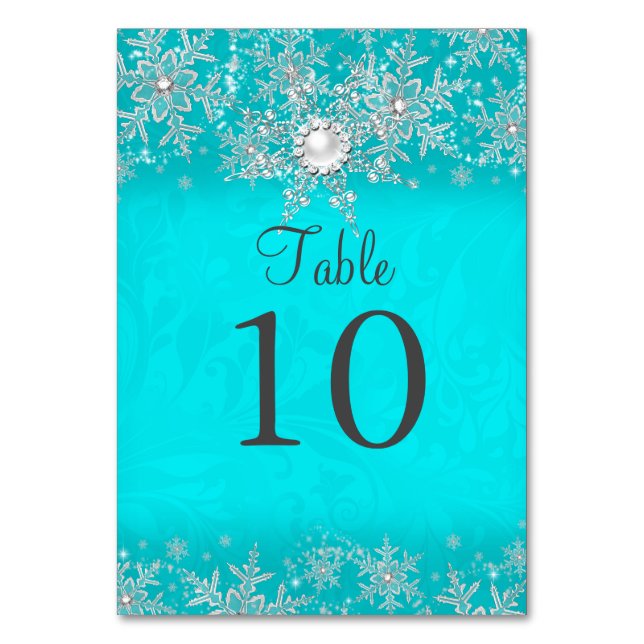 Tarjeta de número de mesa de copo de nieve de perl (Anverso)