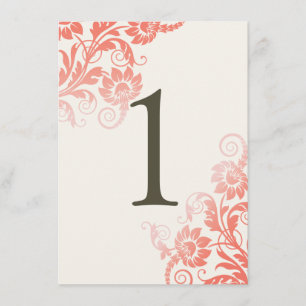 Tarjeta de número de mesa de coral ombre elegante