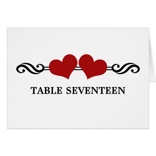 Tarjeta de número de mesa de Corazones Elegantes,  (Anverso (Horizontal))