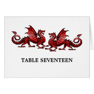 Tarjeta de número de mesa de Dragones Rojos Elegan