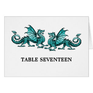 Tarjeta de número de mesa de Dragones verde azulad