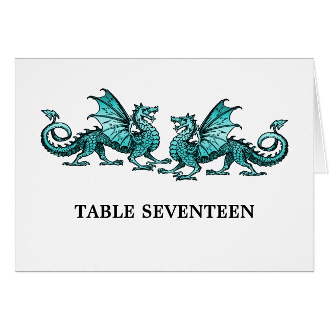 Tarjeta de número de mesa de Dragones verde azulad (Anverso (Horizontal))