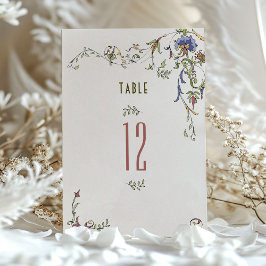 Tarjeta de número de mesa de elegante botánica vin