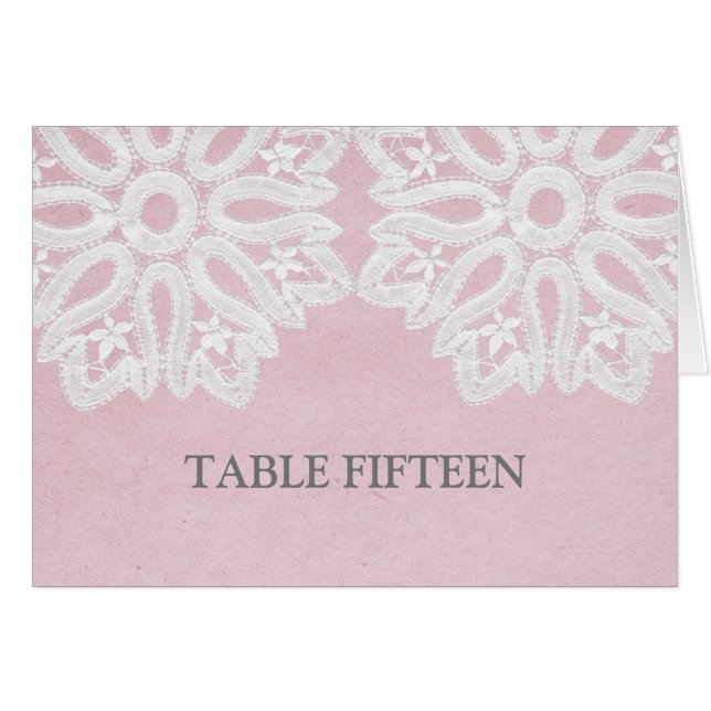 Tarjeta de número de mesa de encaje elegante rosa (Anverso (Horizontal))