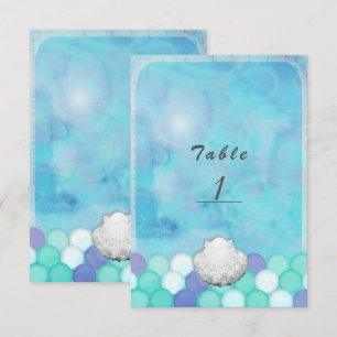 Tarjeta de número de mesa de fiesta con escamas de