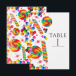 Tarjeta de número de mesa de fiesta de cumpleaños<br><div class="desc">Tarjeta de número de mesa de fiesta de cumpleaños de caramelo arcoíris. Busque artículos coincidentes en mi tienda. Contácteme para un pedido personalizado.</div>