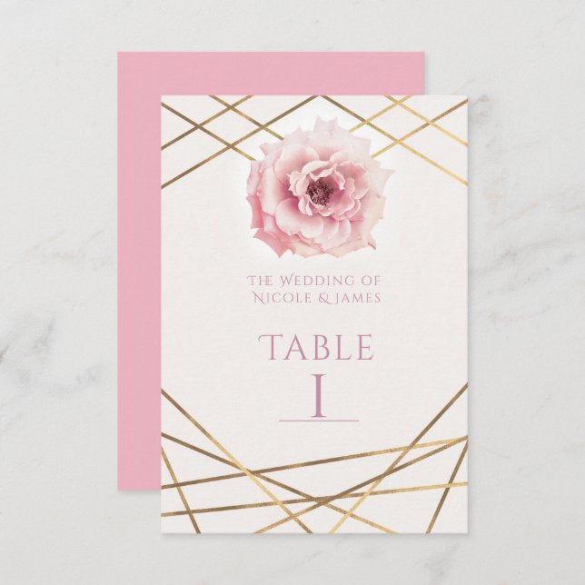 Tarjeta de número de mesa de fiesta floral rosa y  (Anverso / Reverso)