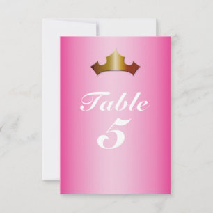 Tarjeta de número de mesa de fiesta rosa corona do