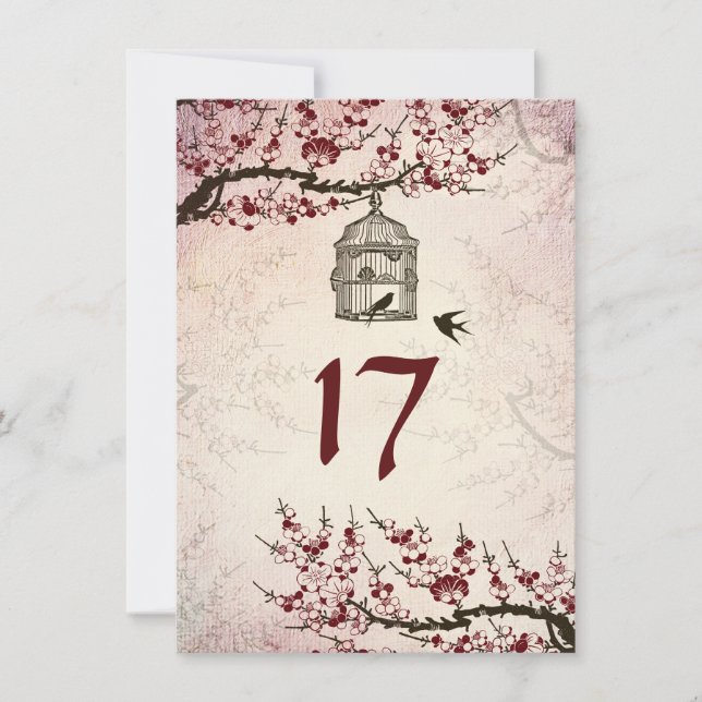 Tarjeta de Número de Mesa de Flor de Cerezo y Pája (Anverso)