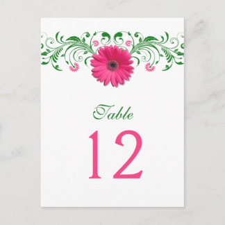 Tarjeta de número de mesa de floral verde rosa Ger
