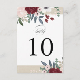 Tarjeta de número de mesa de florales románticos