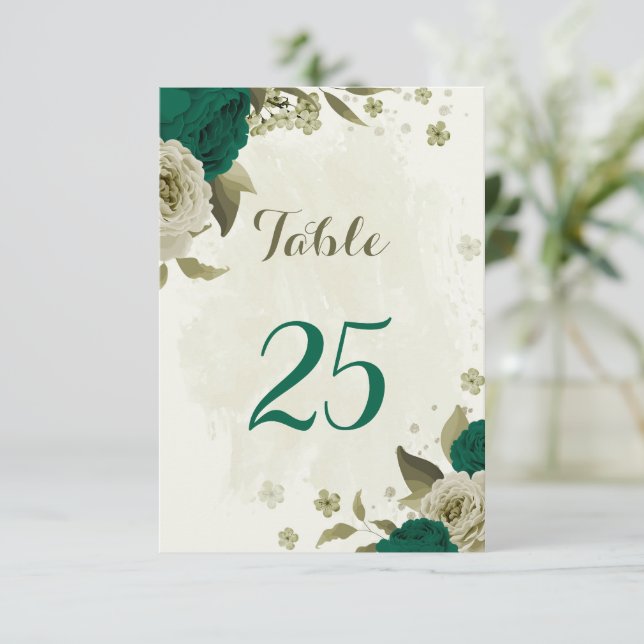 tarjeta de número de mesa de flores beige verde es (Anverso de pie)