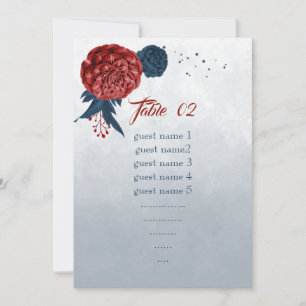 tarjeta de número de mesa de flores de burgundy y