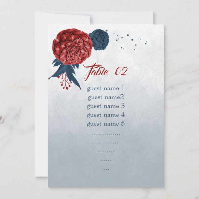 tarjeta de número de mesa de flores de burgundy y  (Anverso)