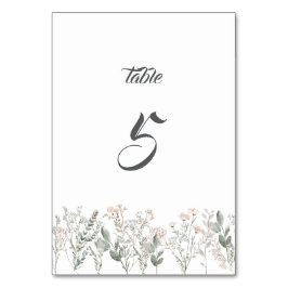 Tarjeta de número de mesa de flores silvestres del