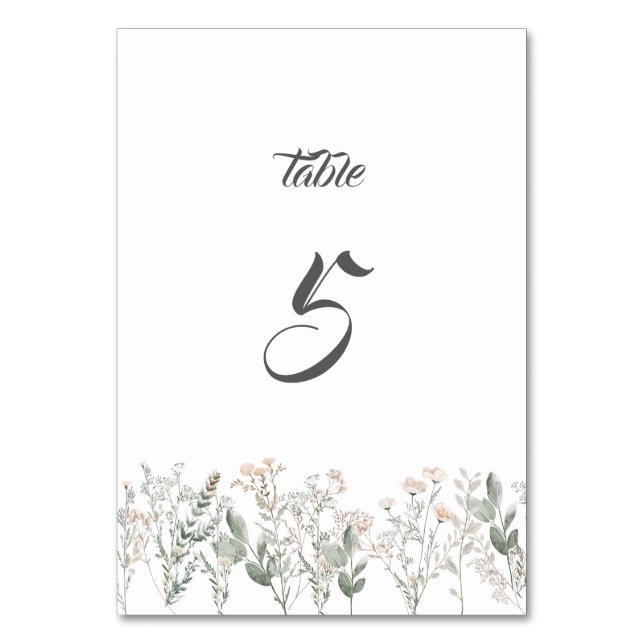 Tarjeta de número de mesa de flores silvestres del (Anverso)