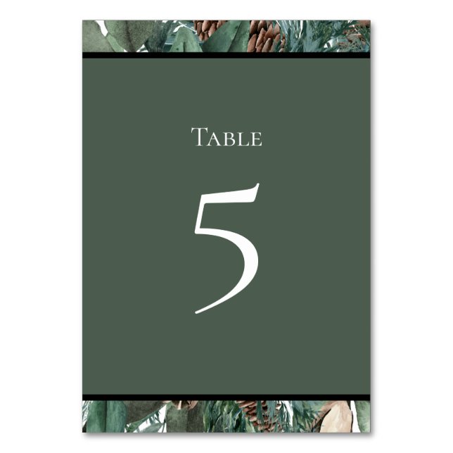 Tarjeta de número de mesa de follaje de Navidad (Anverso)