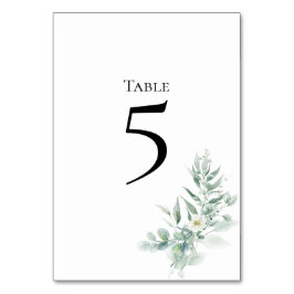 Tarjeta de número de mesa de follaje verde