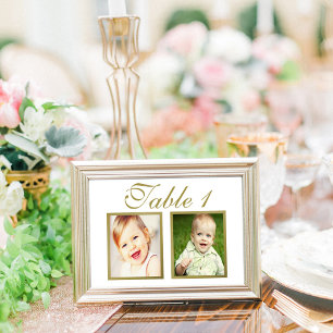 Tarjeta de número de mesa de foto de infancia blan