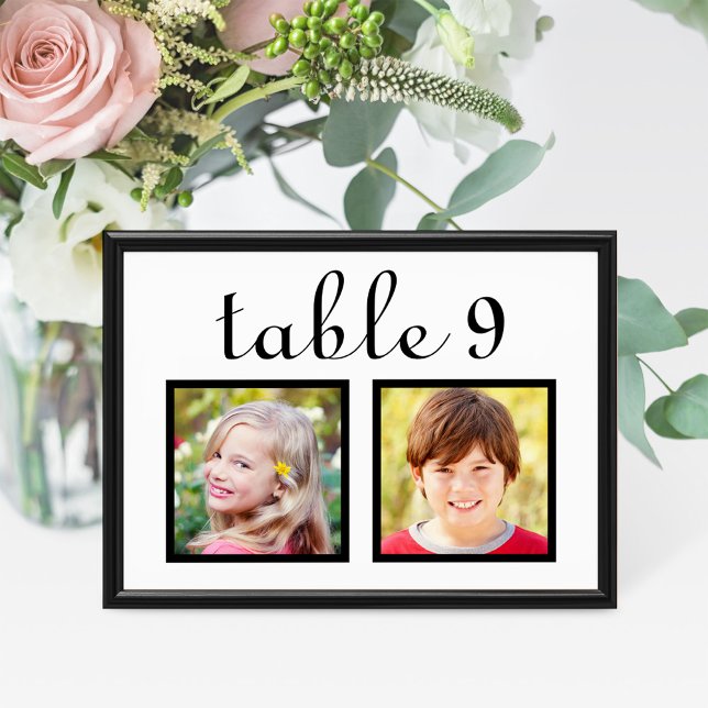 Tarjeta de número de mesa de foto de infancia en b (Subido por el creador)