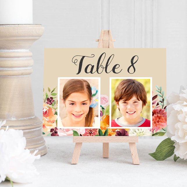 Tarjeta de número de mesa de foto de infancia flor (Subido por el creador)