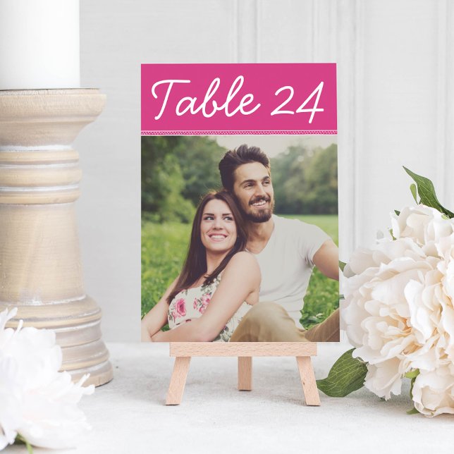 Tarjeta de número de mesa de foto rosa a mano (Subido por el creador)