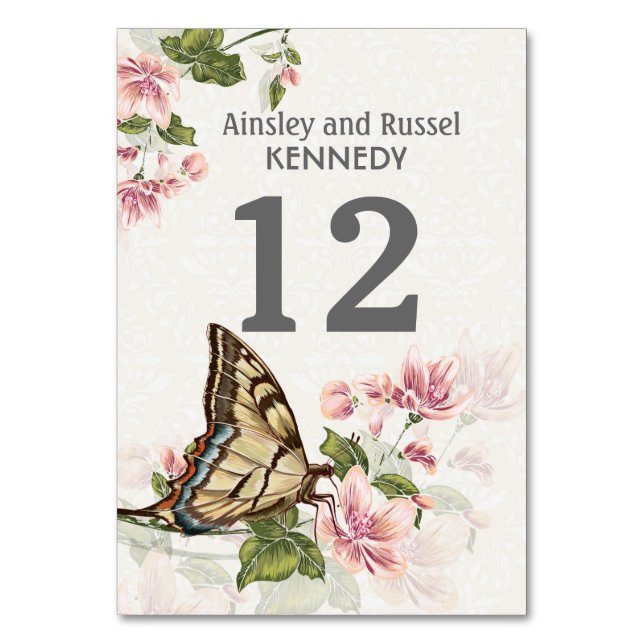 Tarjeta de número de mesa de jardín de mariposa (Anverso)