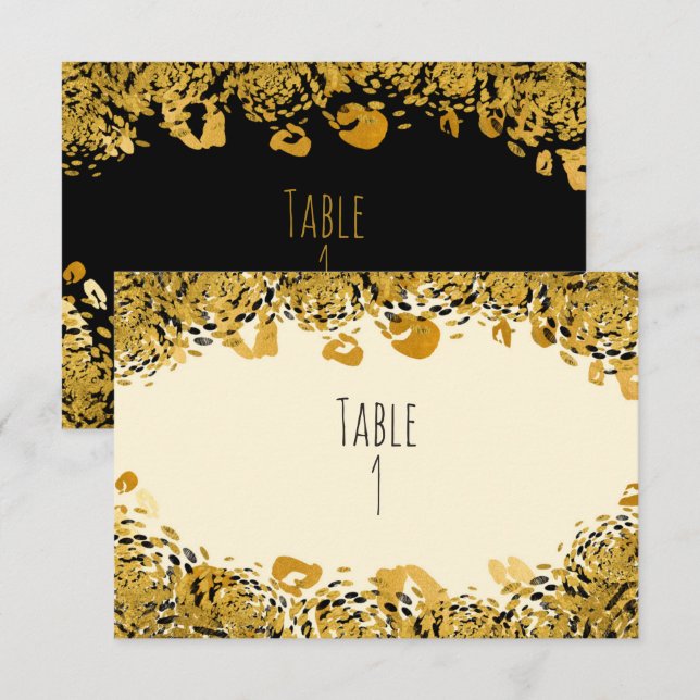 Tarjeta de número de mesa de jungla exótica dorada (Anverso / Reverso)