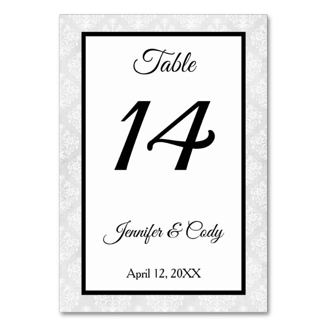 Tarjeta de número de mesa de la recepción de la bo (Anverso)