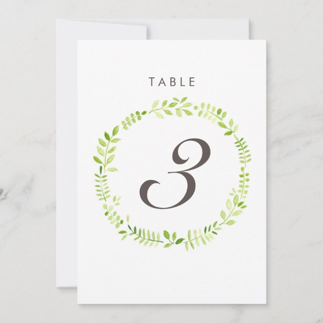 Tarjeta de número de mesa de laurel acuarela (Reverso)