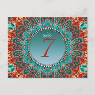 Tarjeta de número de mesa de mandala terrenal trib
