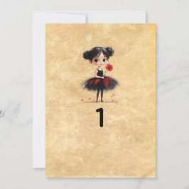 Tarjeta de número de mesa de muñeca gótica de boda