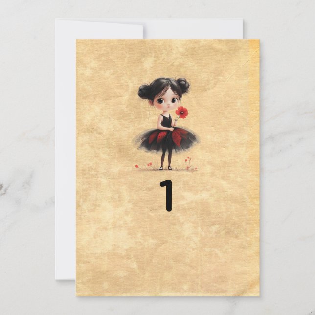 Tarjeta de número de mesa de muñeca gótica de boda (Anverso)