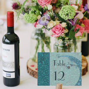 Tarjeta de número de mesa de pavo real Art Nouveau