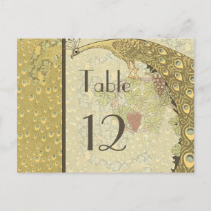 Tarjeta de número de mesa de pavo real vintage Art