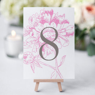 Tarjeta de número de mesa de peonía gris rosa fucs