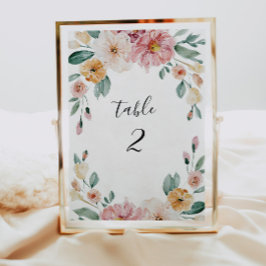 Tarjeta de número de mesa de recepción de bodas en