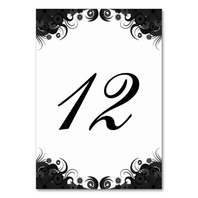 Tarjeta de número de mesa de recepción floral en b (Anverso)