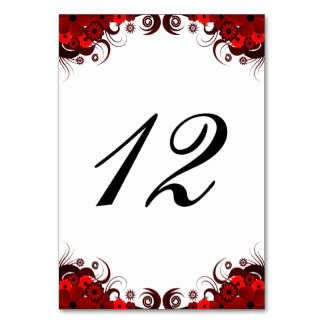 Tarjeta de número de mesa de recepción floral roja