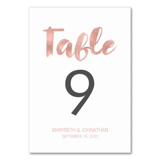 Tarjeta de número de mesa de Rosa moderno Gold Lov (Anverso)